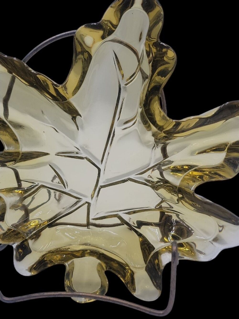 VTG Green Glass Maple Leaf Candy Dish Mid-Century Fall Trinket Bowl 8.5" X9" - Picture 3 of 13